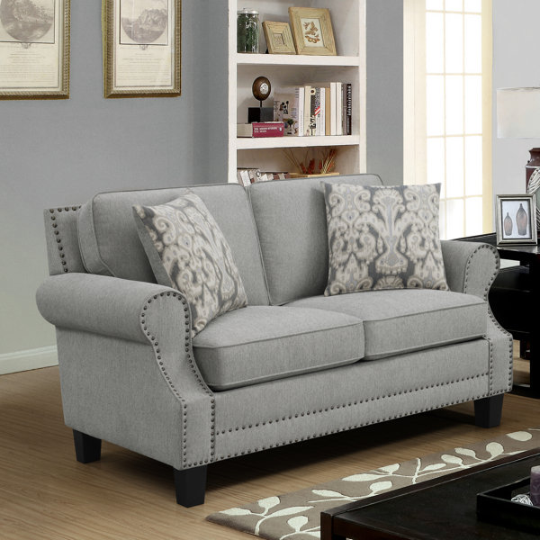 Winston Porter Marlon Grey and Black Loveseat with Nailhead Trim Wayfair